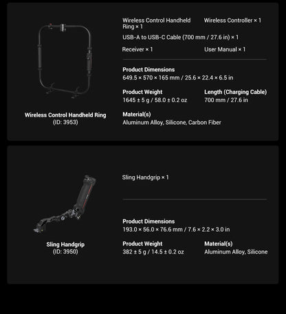 SmallRig Wireless Control Sling Handgrip  for DJI RS 2, for DJI RS 3 Pro / RS 4/RS 4 Pro with Wireless Controller 3920