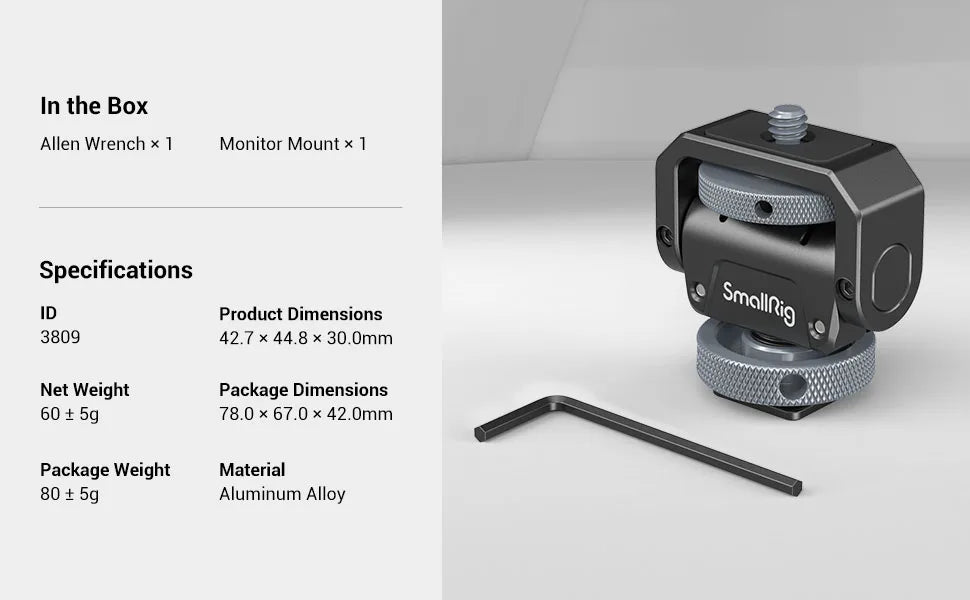 SmallRig Monitor Mount Lite with Cold Shoe Swivels 360° and tilts 180° Adjustable Built-in 1/4"-20 Threaded Hole for Magic Arm