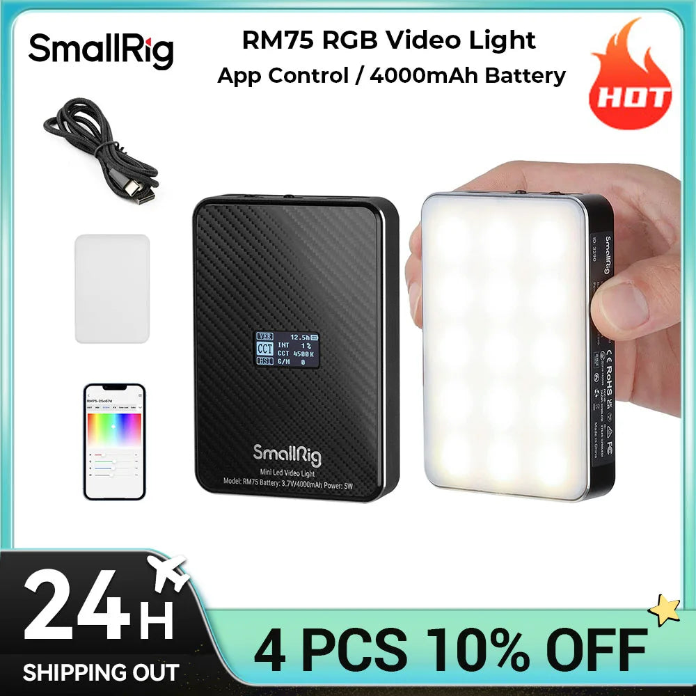 SmallRig RM75 RGB Magnetic Video Light RGBWW Full Color Portable App LED Light Panel 4000mAh Battery for Vlogging Photography