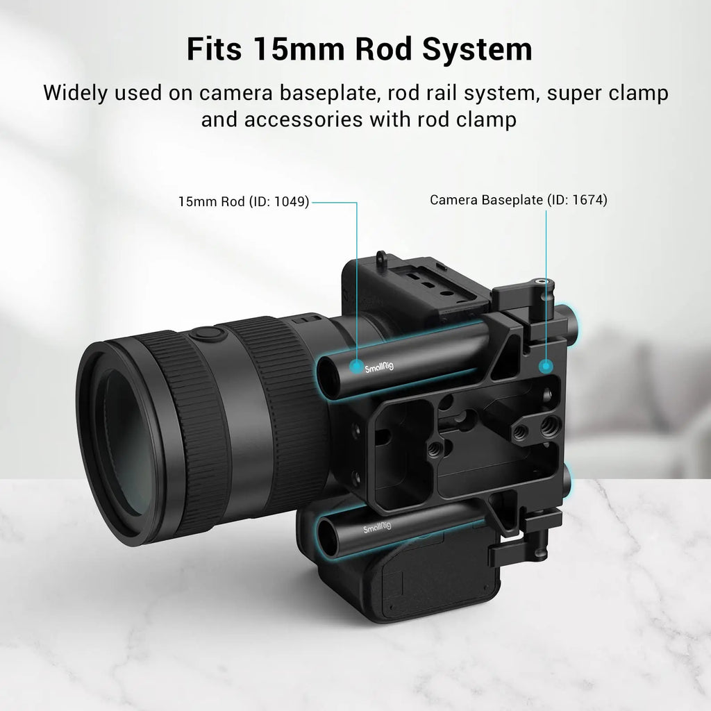 SmallRig Black Aluminum Alloy 15mm Rod Camera Rail Rod - 10cm 4 Inch (Pair Pack) for Monitor EVF Mount Attach -1049
