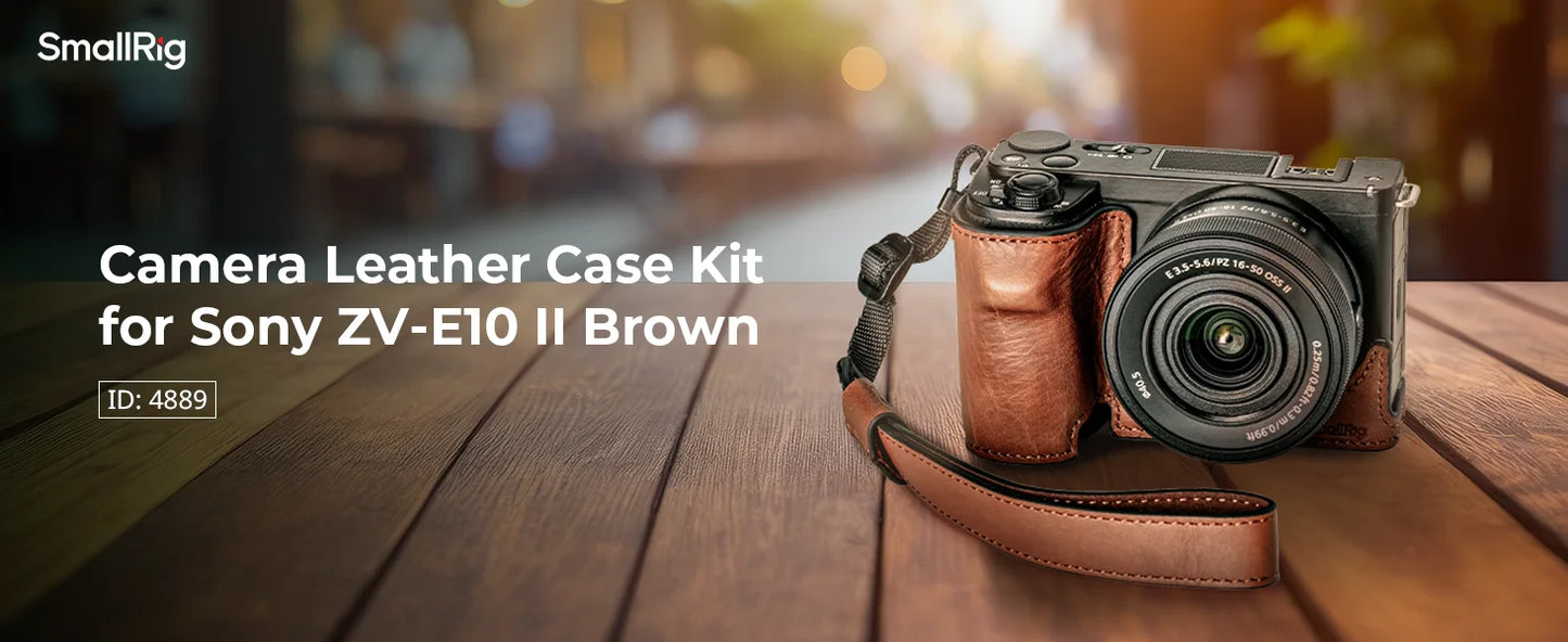 SmallRig ZV-E10 II Camera Case Leather Case Kit for Sony ZV-E10 II with Genuine Leather Wrist Strap Black and Brown Color 4777