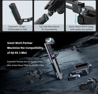 SmallRig Mount Plate for Arca-Swiss, for DJI RS 3 Mini 4195 and Extended Vertical Arm for DJI RS 3 Mini 4196