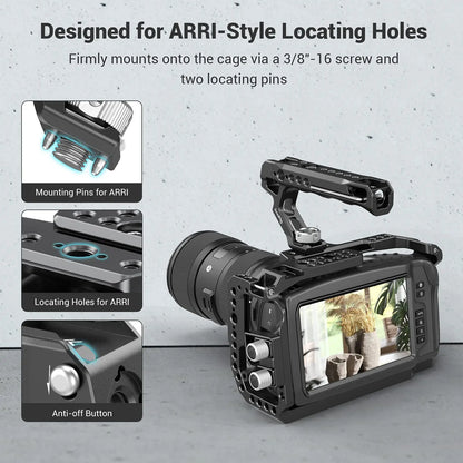 SmallRig Top Handle with Locating Holes for ARRI for Camera Cage, Ergonomic Design, with Anti-Off Designed Cold Shoe Adapter