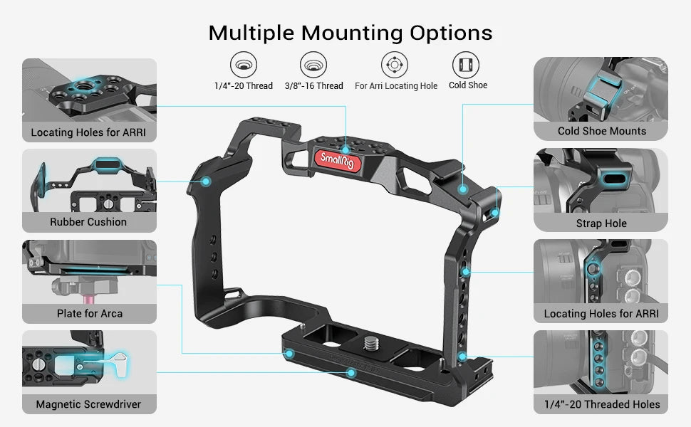 SmallRig Camera Cage for Canon EOS R5 R6 R5 C built-in Cold Shoe NATO Rail 1/4'' Arri Hole Camera Rig Video Set 2982B