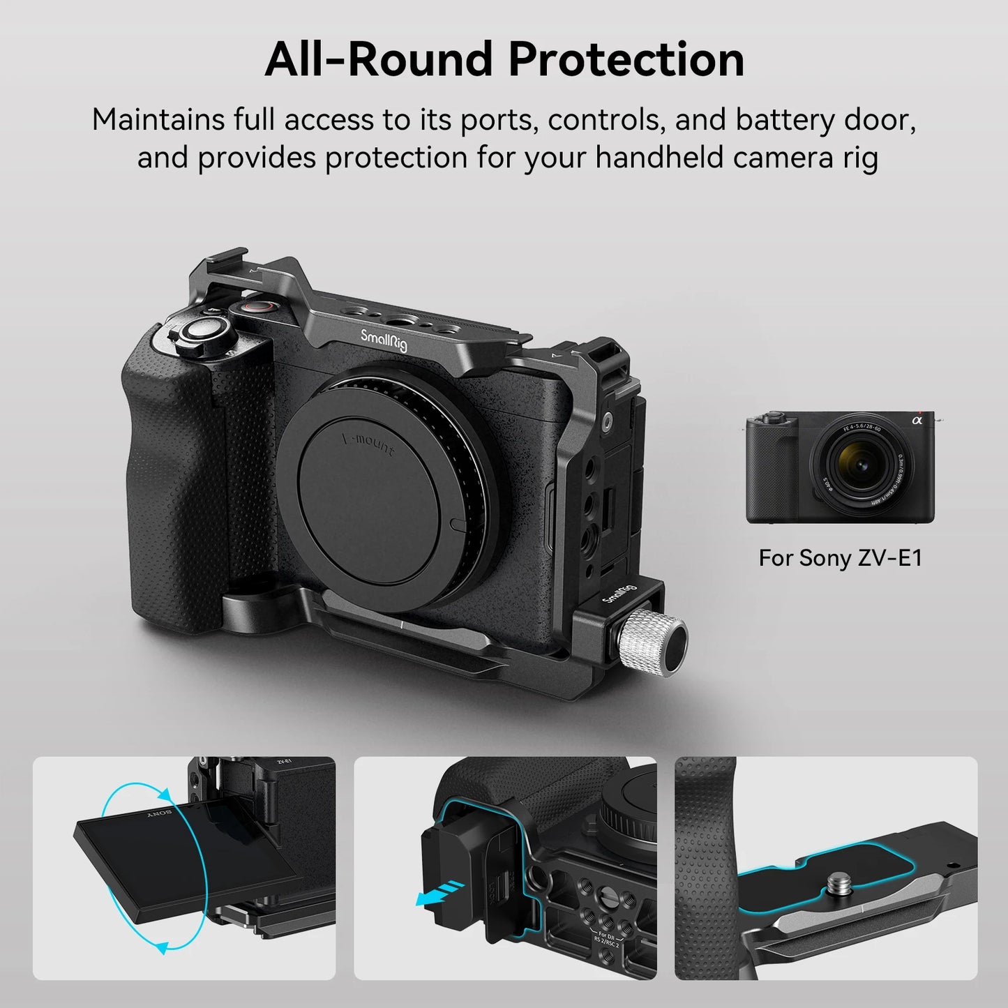 SmallRig ZV-E1 Cage Kit with Silicone Grip and Cable Clamp , Full Camera Cage Kit for Sony ZV-E1, Built-in Quick Release