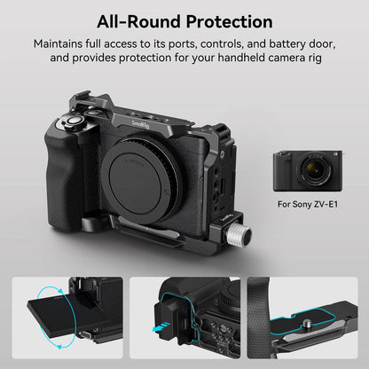 SmallRig ZV-E1 Cage Kit with Silicone Grip and Cable Clamp , Full Camera Cage Kit for Sony ZV-E1, Built-in Quick Release
