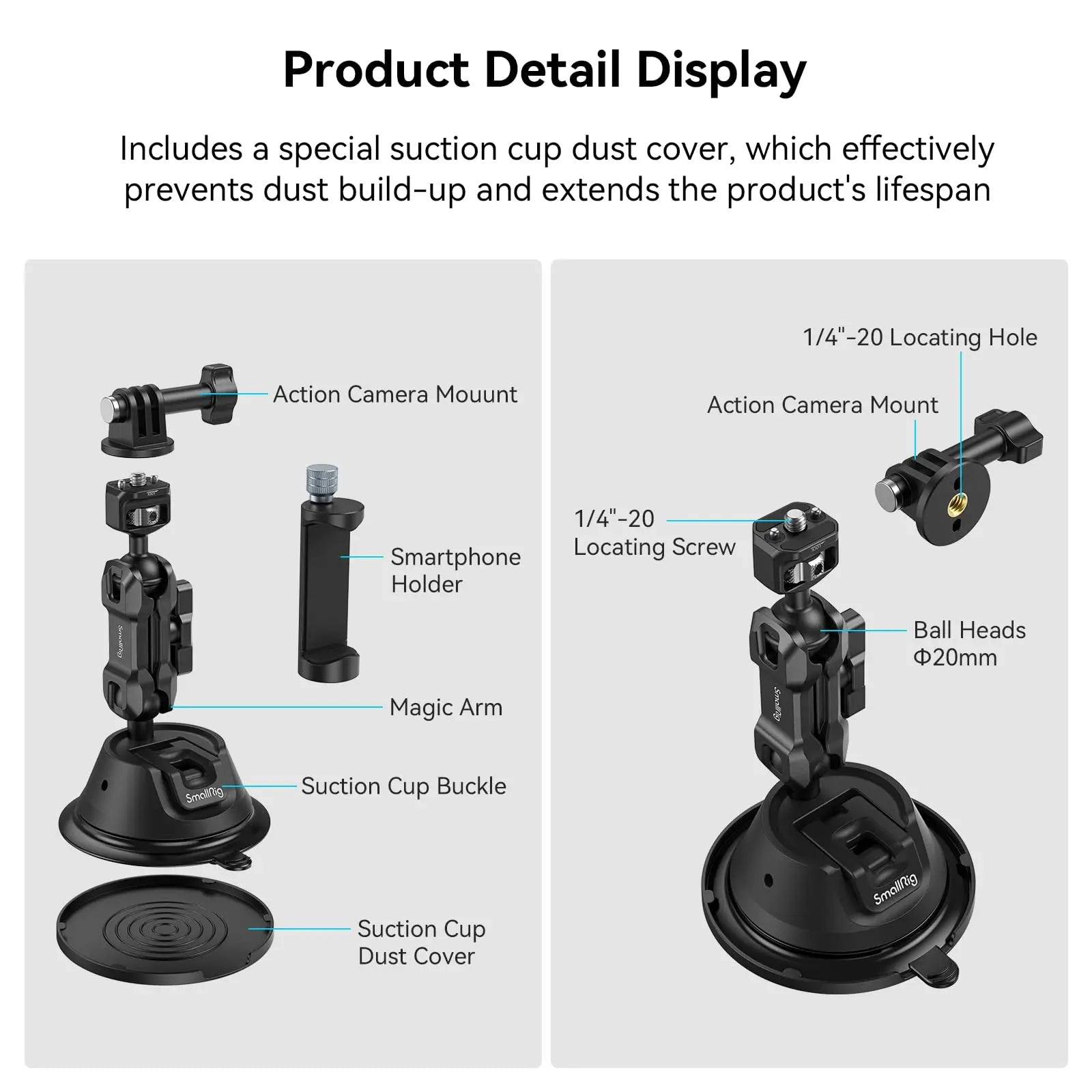 SmallRig Portable Suction Cup Mount Support for Smartphones / Action Cameras