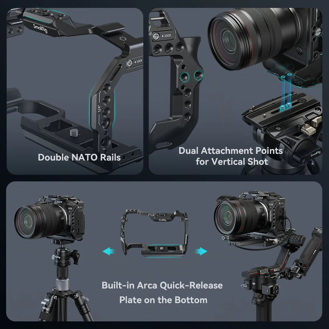 SmallRig Camera L-Bracket for Canon EOS R6 Mark II /R5 /R5 C / R6  Arca-Type 1/4" Accessory Threads Quick Release L Plate 4160