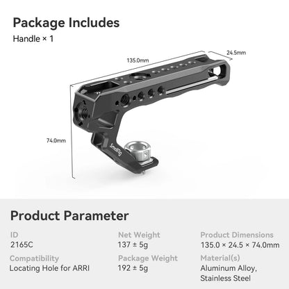 SmallRig Top Handle with Locating Holes for ARRI for Camera Cage, Ergonomic Design, with Anti-Off Designed Cold Shoe Adapter