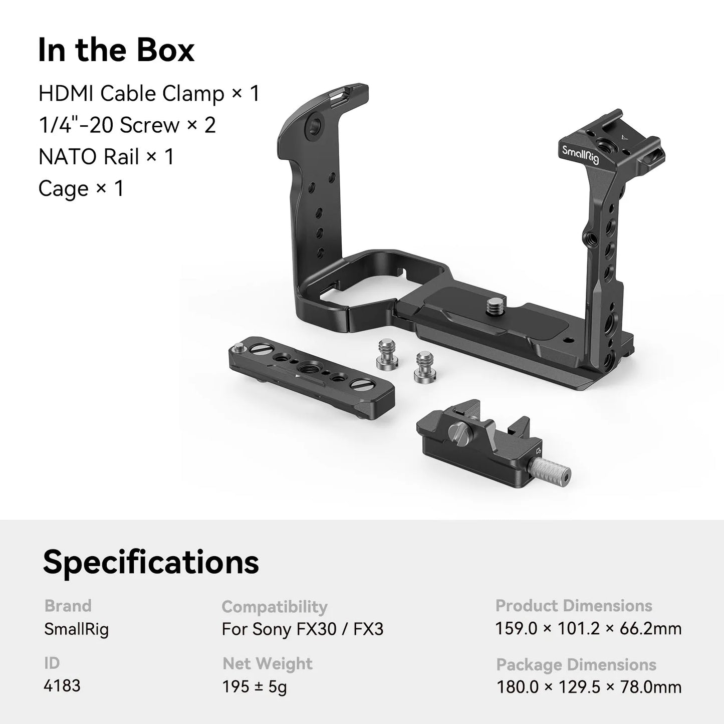 SmallRig Full Camera Cage Rig kit for Sony FX3/FX30 With Cable Clamp Cold Shoe NATO Rail Cinema Camera DIY Kit