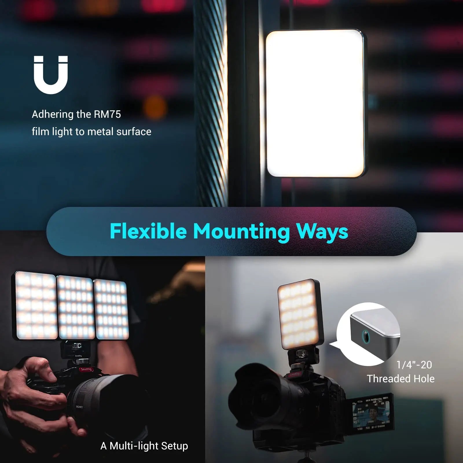 SmallRig RM75 RGB Magnetic Video Light RGBWW Full Color Portable App LED Light Panel 4000mAh Battery for Vlogging Photography