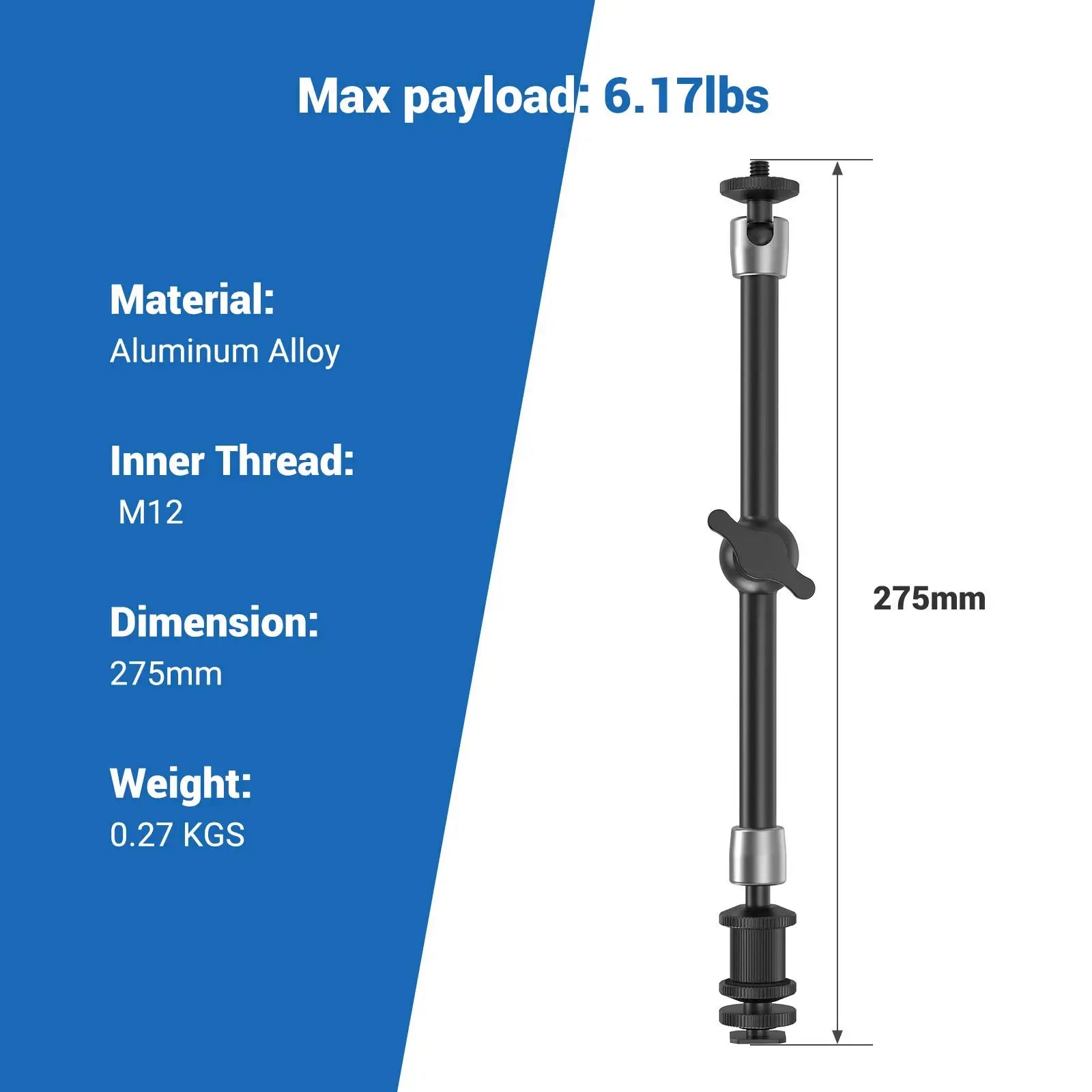 SmallRig Adjustable Friction Articulating Magic Arm 11" Long with Cold Shoe Mount Standard 1/4"-20 Threaded Screw Adapter