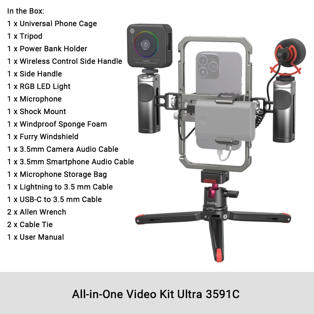 SmallRig Universal SmartPhone Cage & for iPhone 14/13 Pro/Pro Max With Foldable Handles Wireless Controls Rig for iPhone 14 /13/12