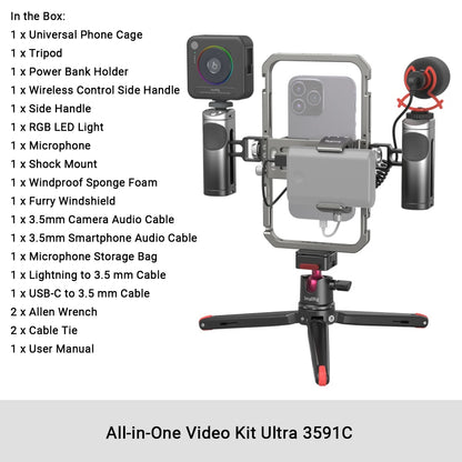 SmallRig Universal SmartPhone Cage & for iPhone 14/13 Pro/Pro Max With Foldable Handles Wireless Controls Rig for iPhone 14 /13/12