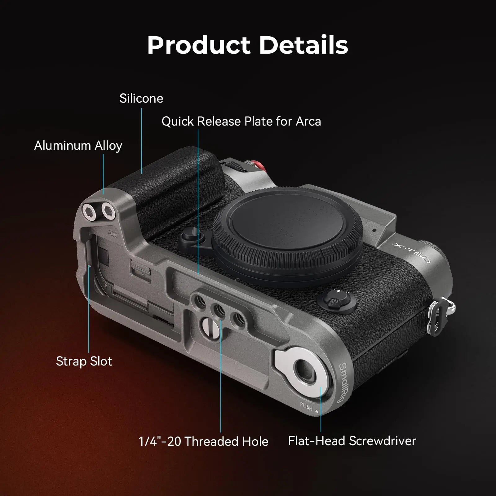 Empuñadura en forma de L de silicona SmallRig para FUJIFILM X-T50 3 colores Elija placa base de liberación rápida Arca-Swiss incorporada, con botón de obturador