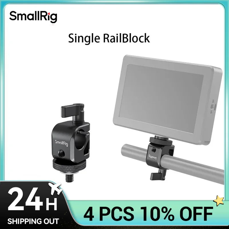 SMALLRIG 15mm Rod Clamp Rail Connector Rail Block with 1/4" Thread Hole to Attach Camera Microphones/Sound Recorders- 860