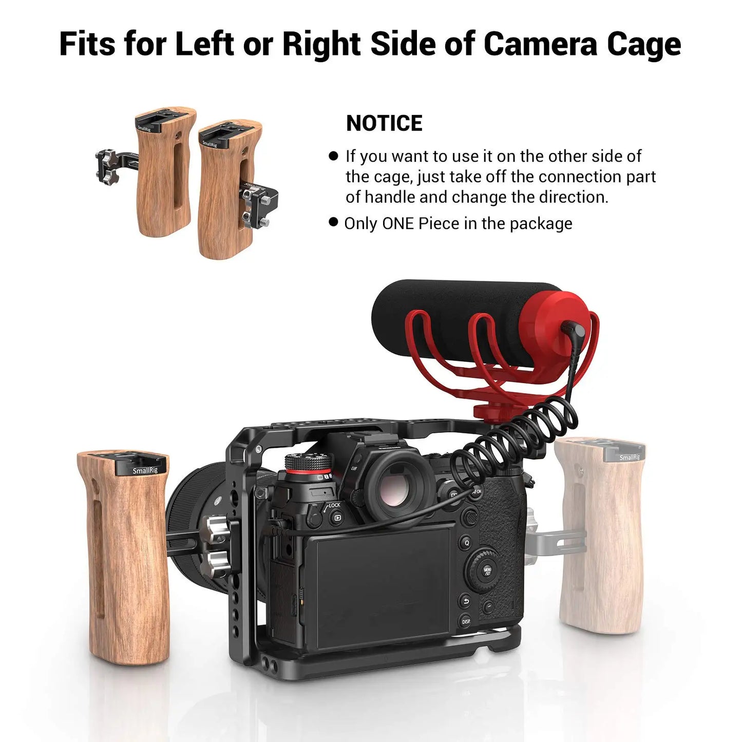 SmallRig Adjustable DSLR Wooden Camera Handle Universal Side Handle Grip W/ Cold Shoe Mount for Microphone and flash light 2093C