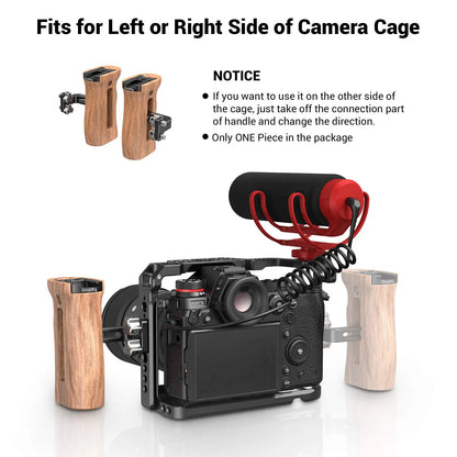 SmallRig Adjustable DSLR Wooden Camera Handle Universal Side Handle Grip W/ Cold Shoe Mount for Microphone and flash light 2093C