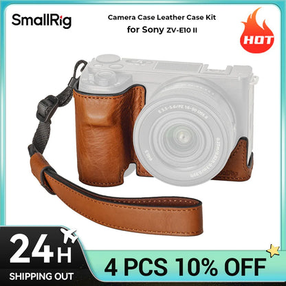 SmallRig ZV-E10 II Camera Case Leather Case Kit for Sony ZV-E10 II with Genuine Leather Wrist Strap Black and Brown Color 4777