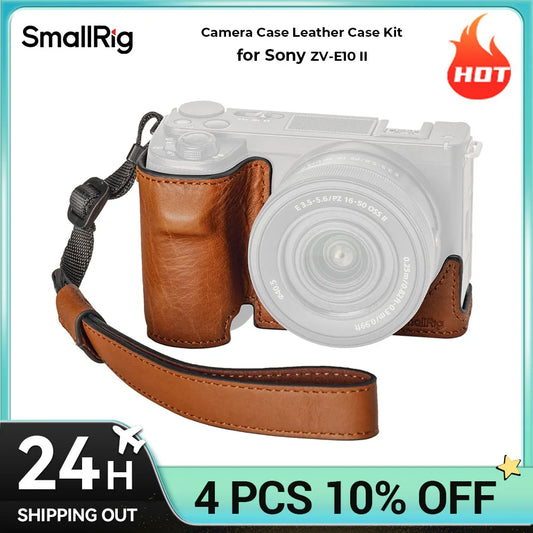 SmallRig ZV-E10 II Camera Case Leather Case Kit for Sony ZV-E10 II with Genuine Leather Wrist Strap Black and Brown Color 4777