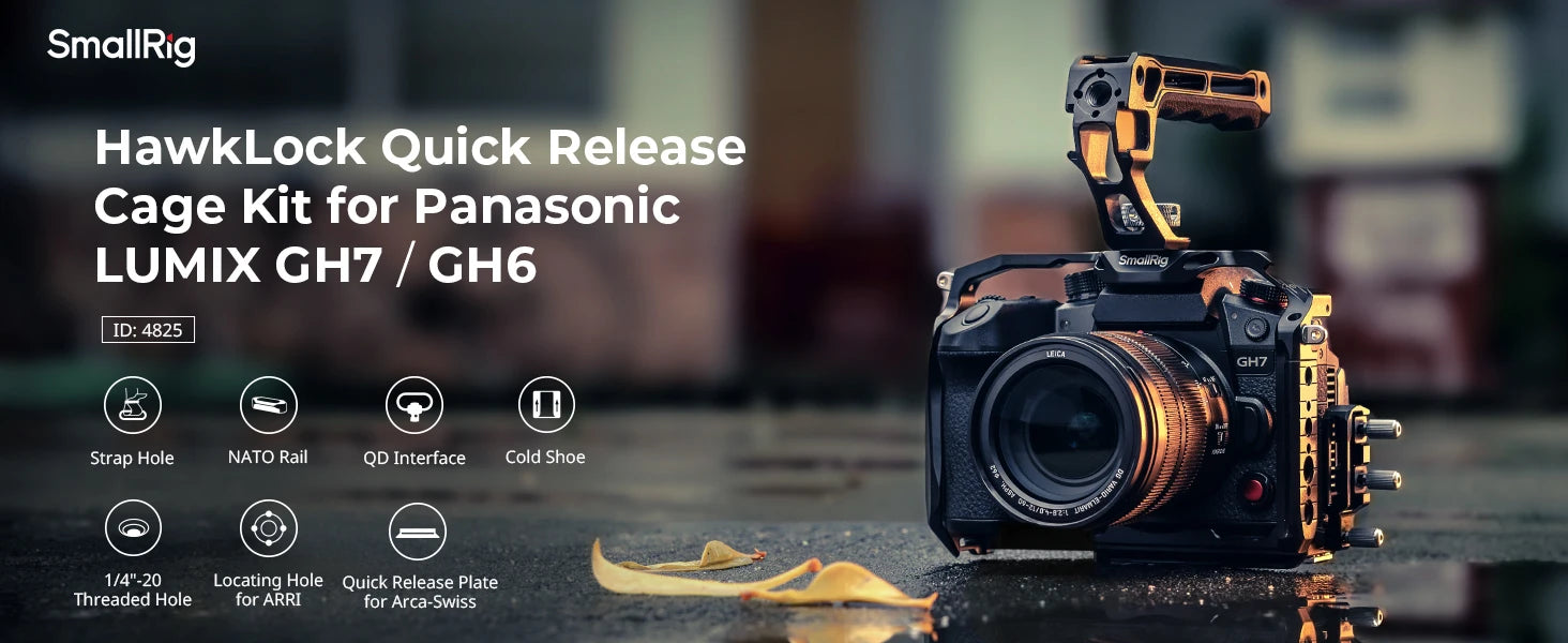 SmallRig HawkLock Quick Release Cage Kit for Panasonic LUMIX GH7/GH6, with Top Handle Kit, Cable Clamp for HDMI and USB-C 4825