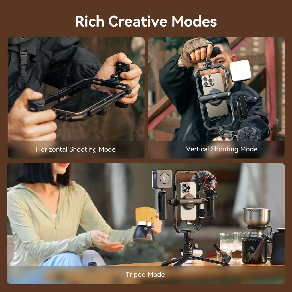 SmallRig Universal All-in-One Video Cage Kit,Aluminum Smartphone Video Rig Kit with Wireless Control Dual Handles for Smartphone