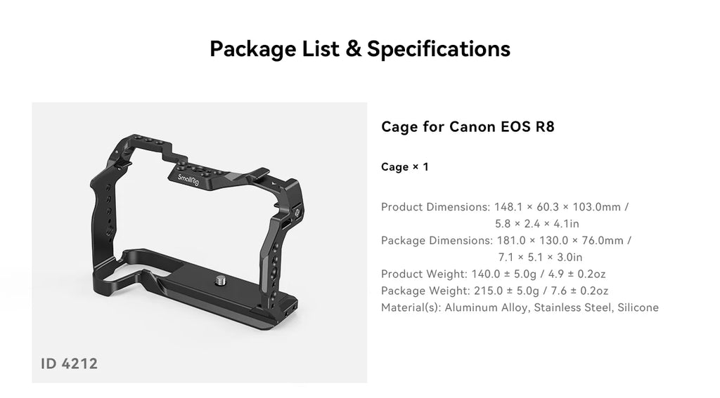 SmallRig Cage for Canon EOS R50 All-in-one Cage with 1/4"-20 Hole, ARRI 3/8"-16 Locating Hole, Cold Shoe Mount, NATO Rail
