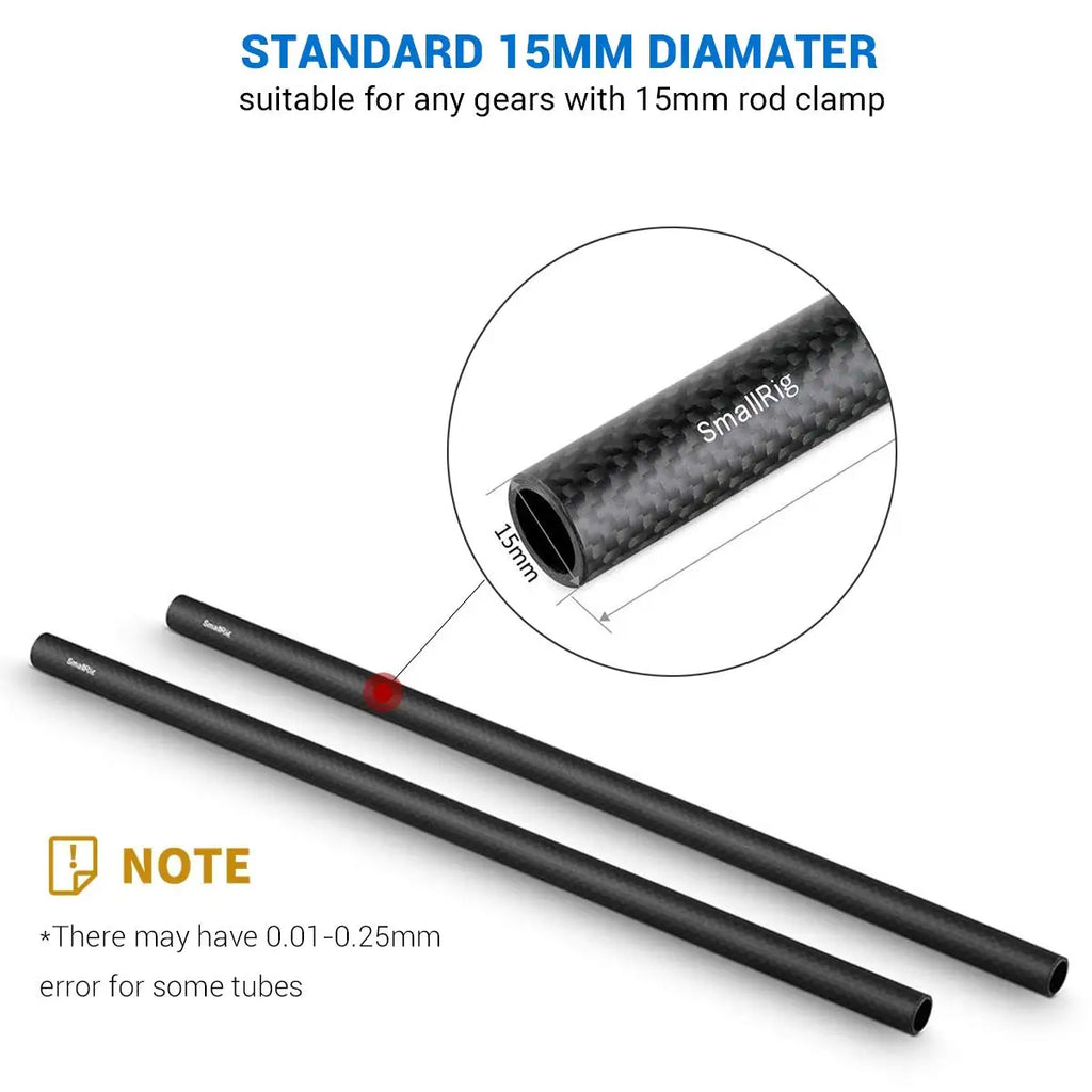 SmallRig 15mm Carbon Fiber Rod Precision Crafted Support Rods 12 inch/30 cm Long for Camera Shoulder Rig System-851 (2Pcs Pack)