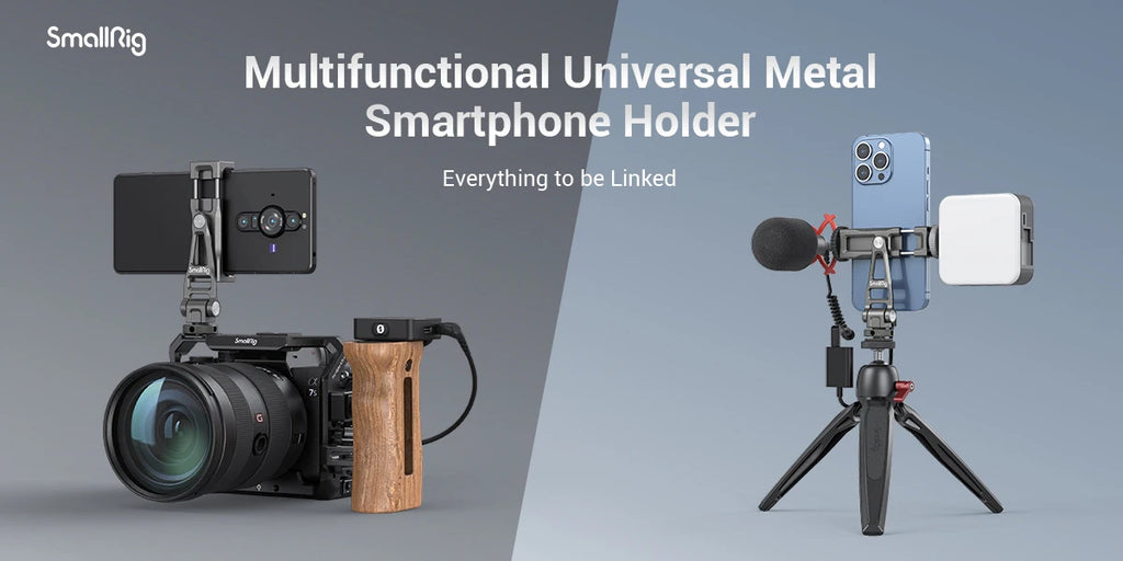 SmallRig Multifunctional Universal Metal Smartphone Holder with Cold Shoe Mount and 1/4"-20 Threaded Holes Portable 3559