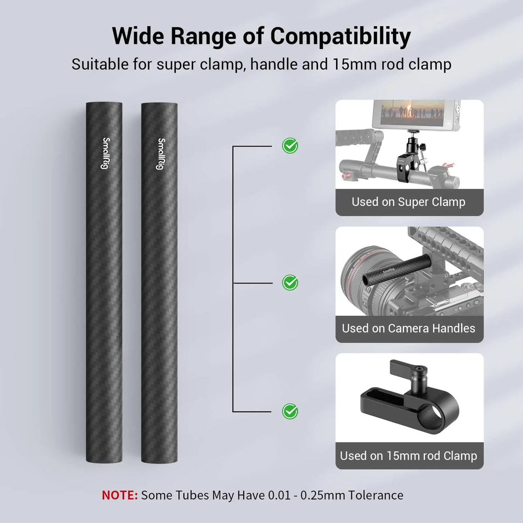 SmallRig 15mm Carbon Fiber Rod Length 10cm/15cm/20cm/22.5cm/30cm, Light Weight Rods for 15mm Support System Camera Rig 2PCS Pack