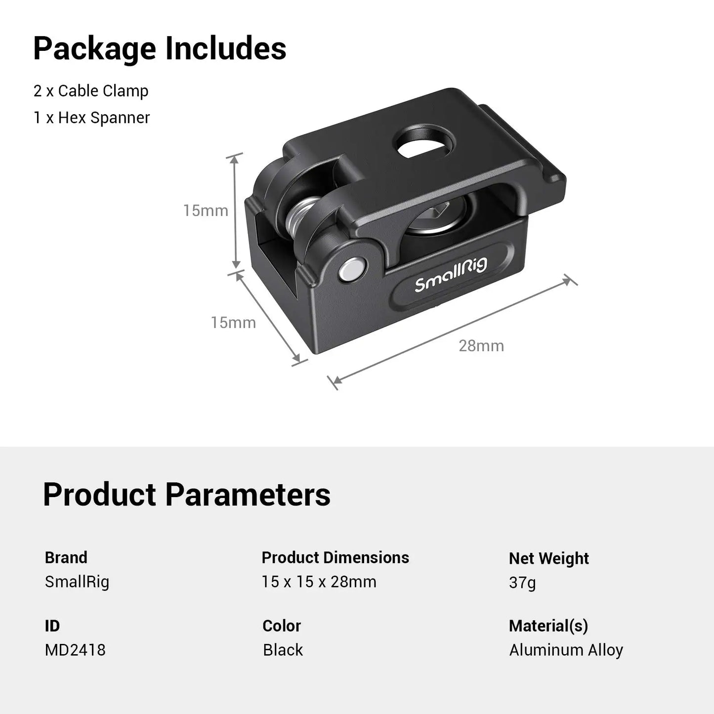 SmallRig Universal Spring Cable Clamp (2 pcs), Lightweight and Portable Cable Clamp Suit for Cables, Charging Cables MD2418