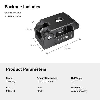 SmallRig Universal Spring Cable Clamp (2 pcs), Lightweight and Portable Cable Clamp Suit for Cables, Charging Cables MD2418