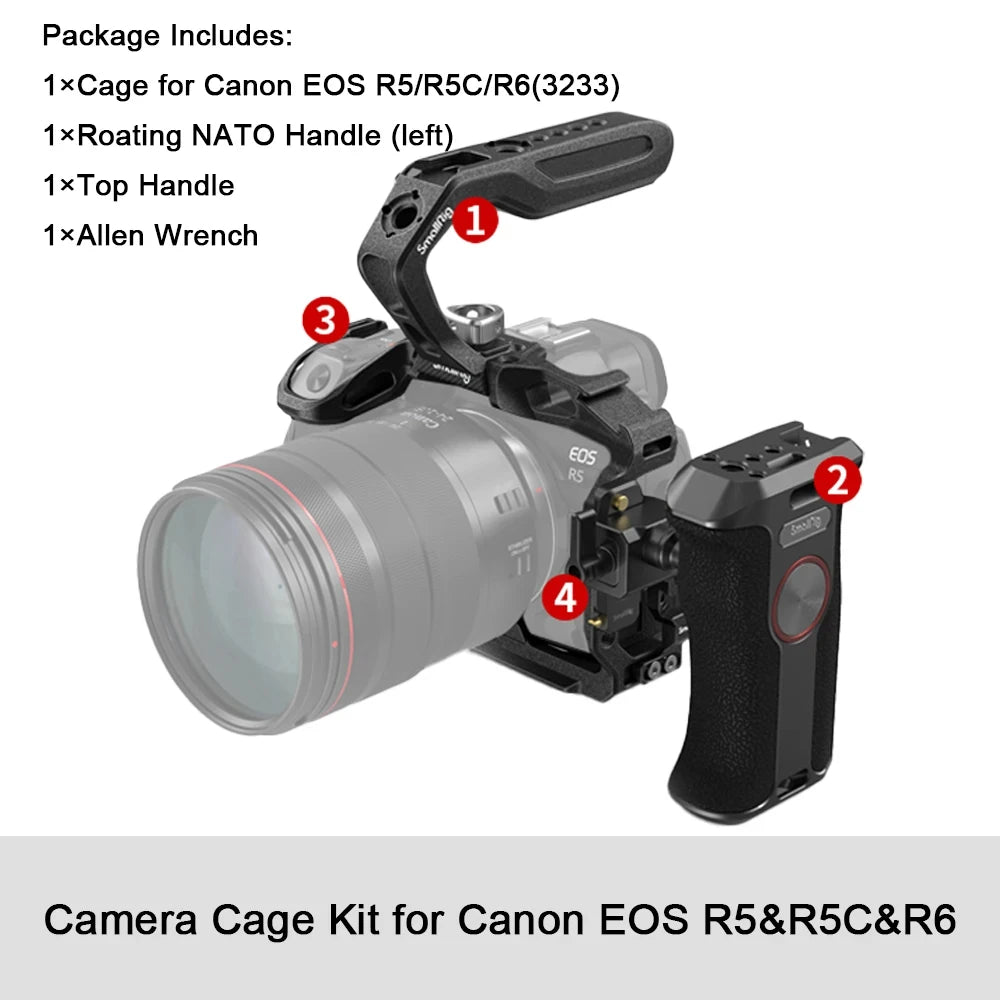 SmallRig Black Mamba Camera Cage with cable clamp and Top Handle Kit for Canon EOS R5 & R6 & R5 C Camera 3233/3234