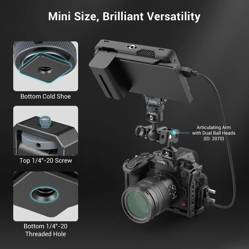SmallRig Monitor Mount Lite with Cold Shoe Swivels 360° and tilts 180° Adjustable Built-in 1/4"-20 Threaded Hole for Magic Arm