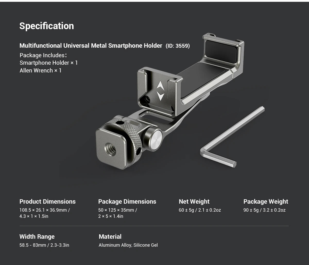 SmallRig Multifunctional Universal Metal Smartphone Holder with Cold Shoe Mount and 1/4"-20 Threaded Holes Portable 3559