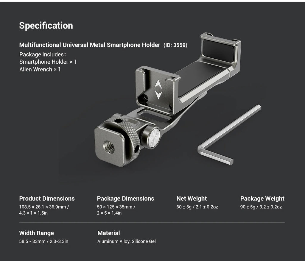 SmallRig Multifunctional Universal Metal Smartphone Holder with Cold Shoe Mount