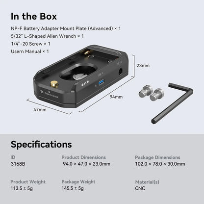 SmallRig NP-F Battery Advanced Adapter Mount Plate DC 7.4V 12V Dual Output USB-C Interface Bi-directional Input Output 36W 3168B
