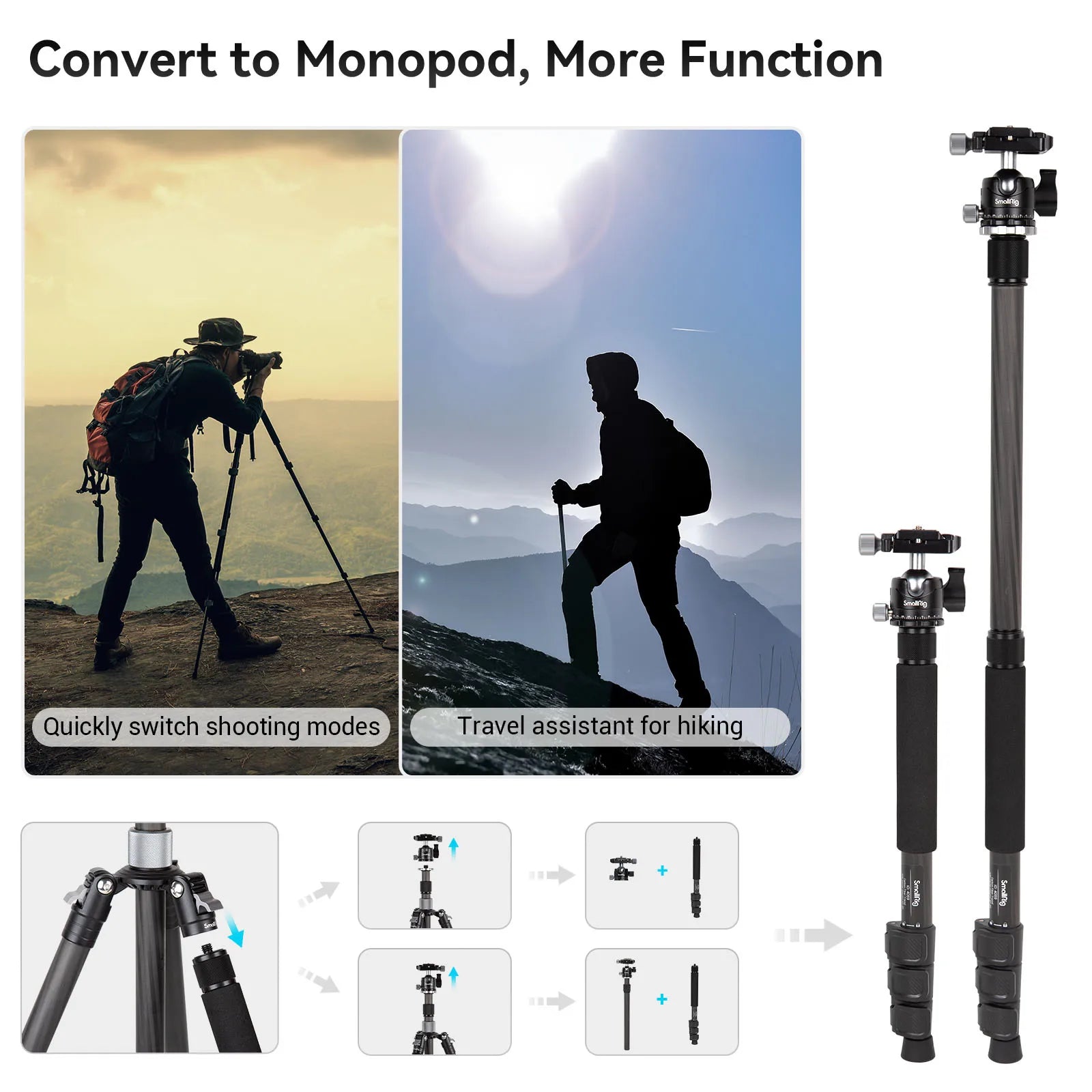 SmallRig Carbon Fiber Tripod with Center Column AP-20 Stable and Lightweight Carbon Fiber Legs Load 12kg Quickly Adjustable 4059