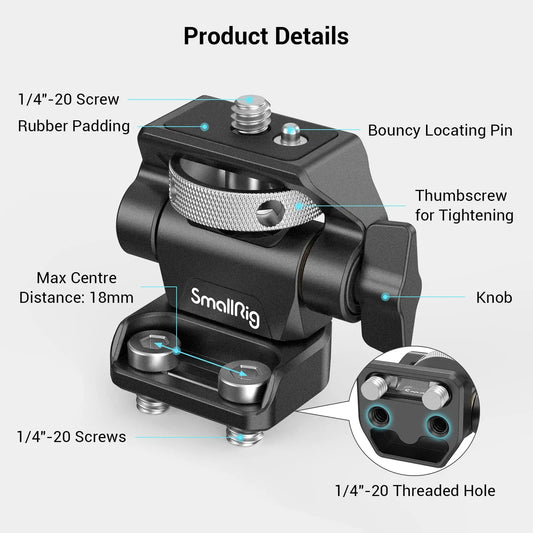 SmallRig DSLR Camera Clamp Swivel and Tilt Adjustable Monitor Mount w/ Screws Mount for Monitor Flash Light DIY Attachment 2904B