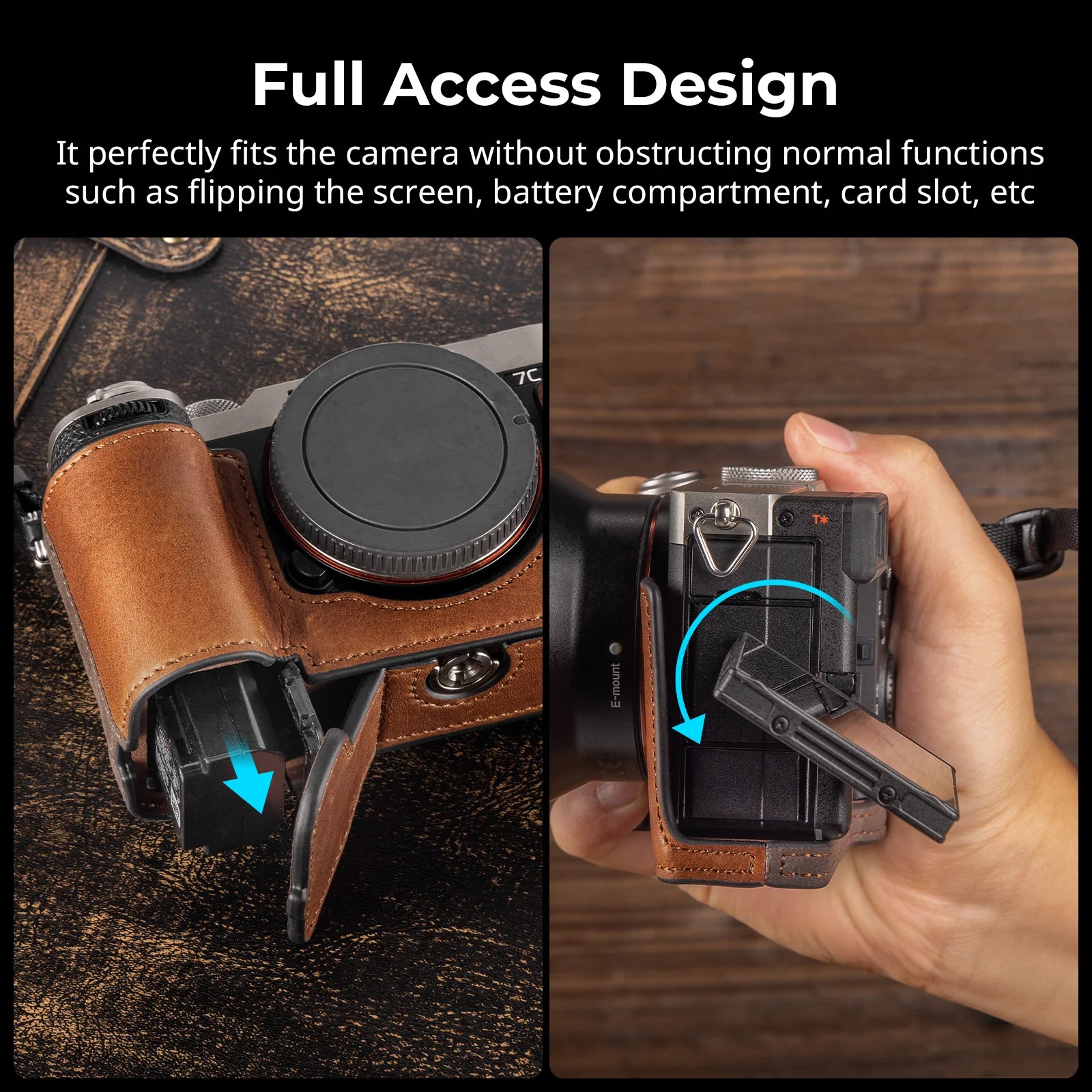 SmallRig A7C II /A7CR Leather Case Kit with Genuine Leather Wrist Strap Camera Leather Case for Sony Alpha 7C II /Alpha 7CR 5015