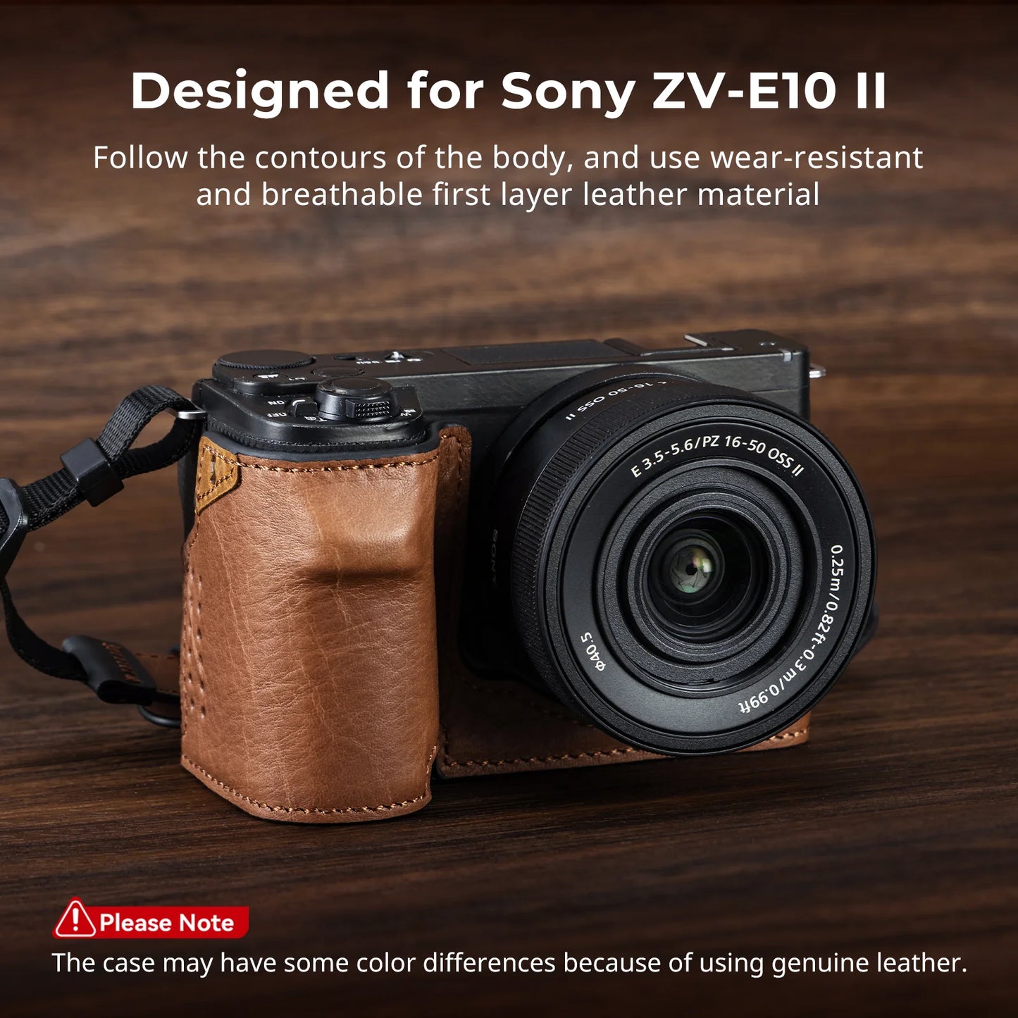 SmallRig ZV-E10 II Camera Case Leather Case Kit for Sony ZV-E10 II with Genuine Leather Wrist Strap Black and Brown Color 4777
