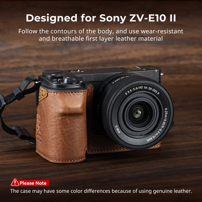 SmallRig ZV-E10 II Camera Case Leather Case Kit for Sony ZV-E10 II with Genuine Leather Wrist Strap Black and Brown Color 4777