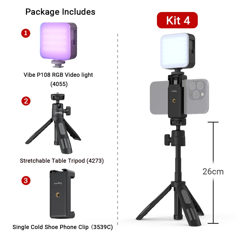 SmallRig Portable Vibe P108 RGB Video Light Smart Light 130mins long-lasting Pocket Size 108 LED Beads Floodlights 4055