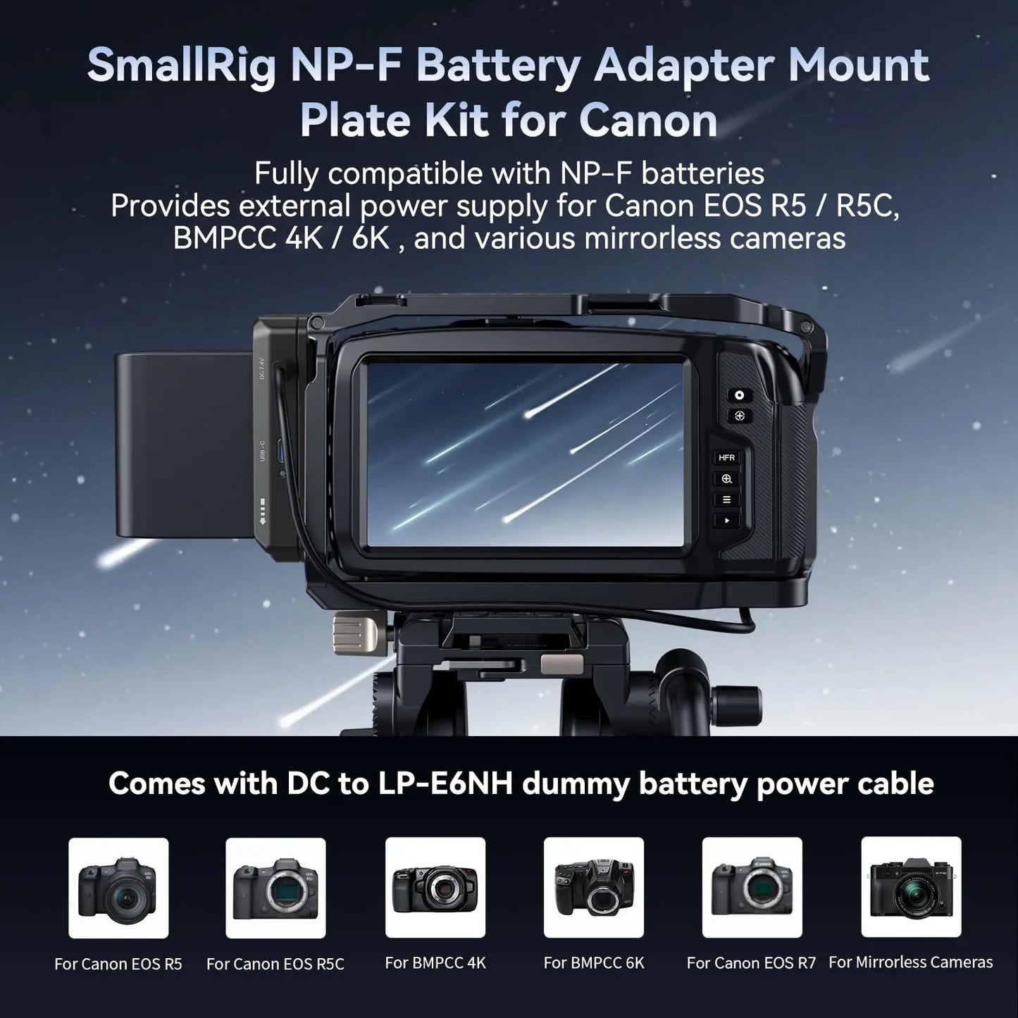 SmallRig NP-F Battery Adapter Mount Plate Kit for Canon EOS R5 / R5C and BMPCC 4K / 6K with Battery Power Cable USB-C interface