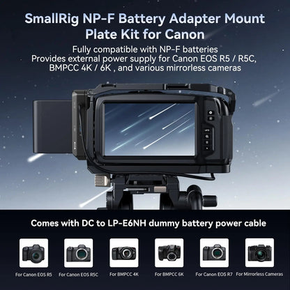 SmallRig NP-F Battery Adapter Mount Plate Kit for Canon EOS R5 / R5C and BMPCC 4K / 6K with Battery Power Cable USB-C interface