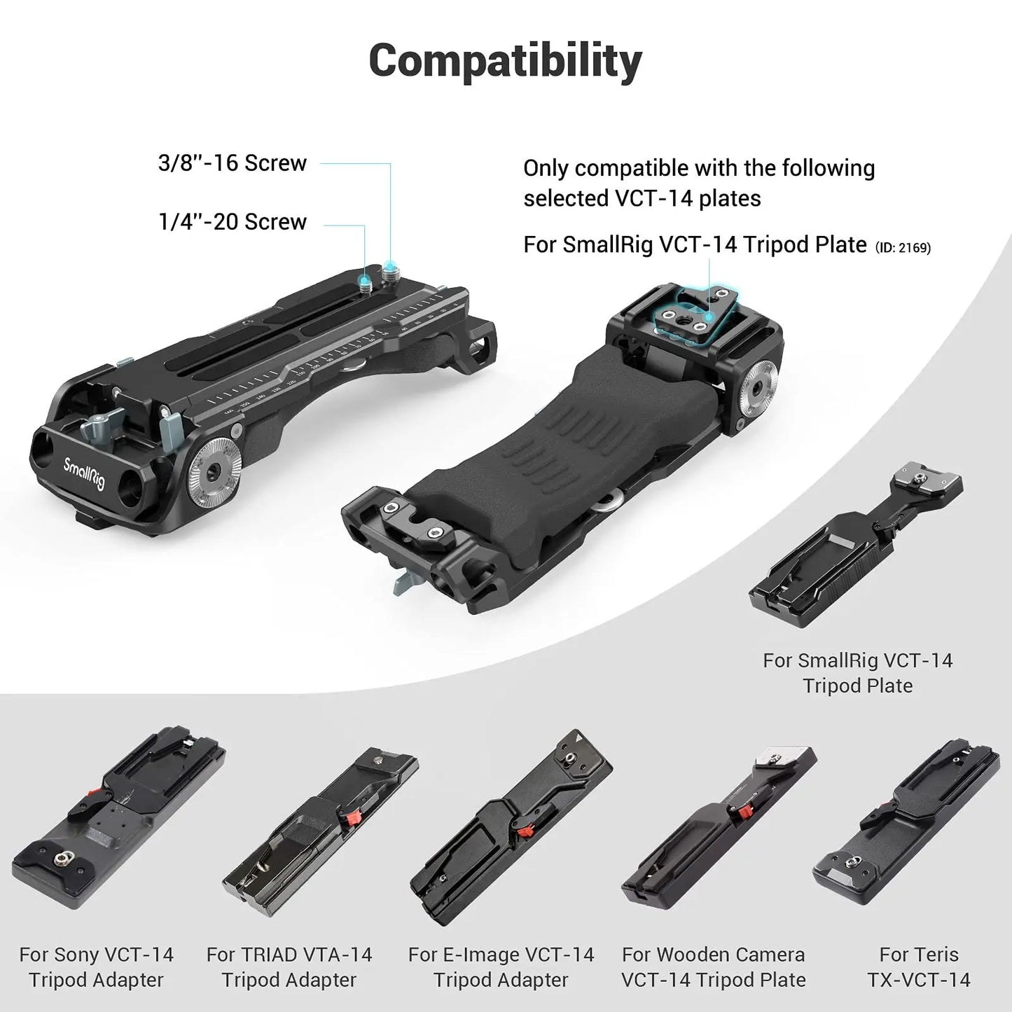 SMALLRIG Quick Release Shoulder Plate for Sony VCT-14 Tripod Adapter with Rosettes Built-in Flat Wrench Shoulder Pad Pro 2837B