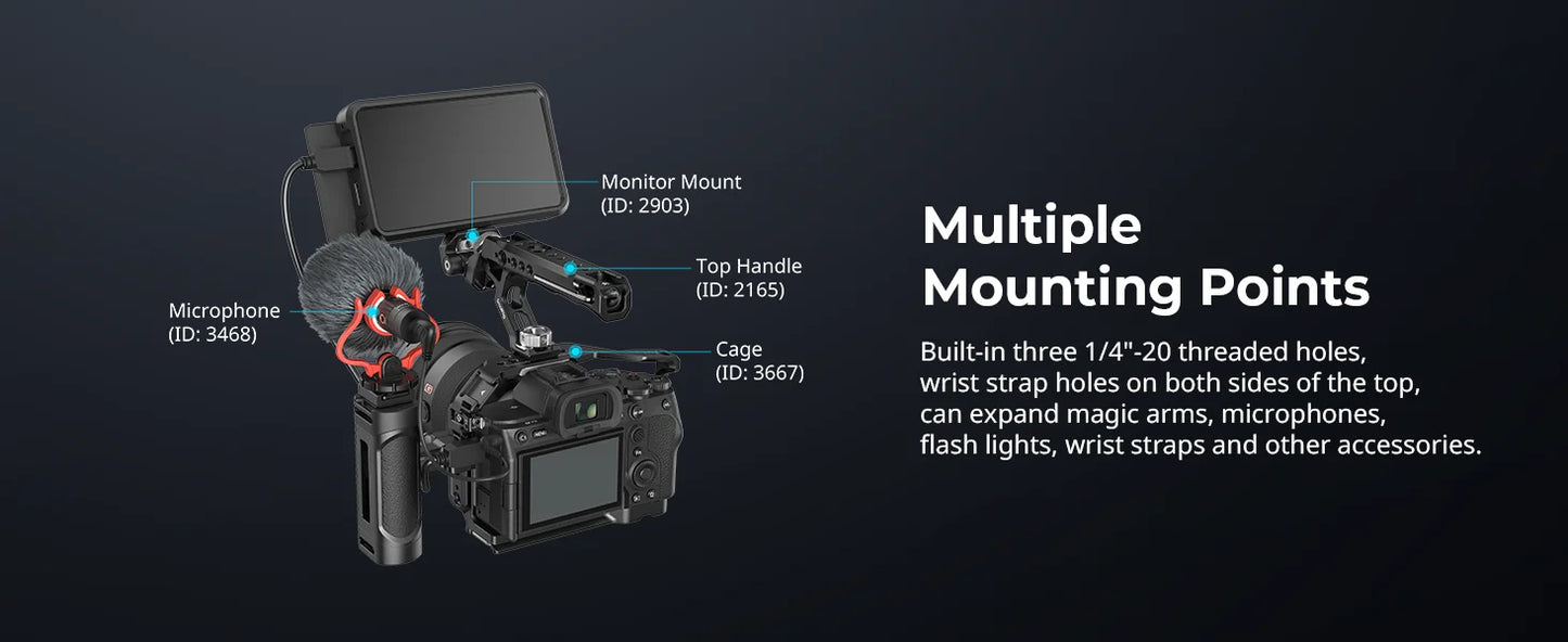 SmallRig mini Side Handle Kit with One Handle and Two Handle Adapters, One Cold Shoe for Sony for Canon for FUJIFILM Camera
