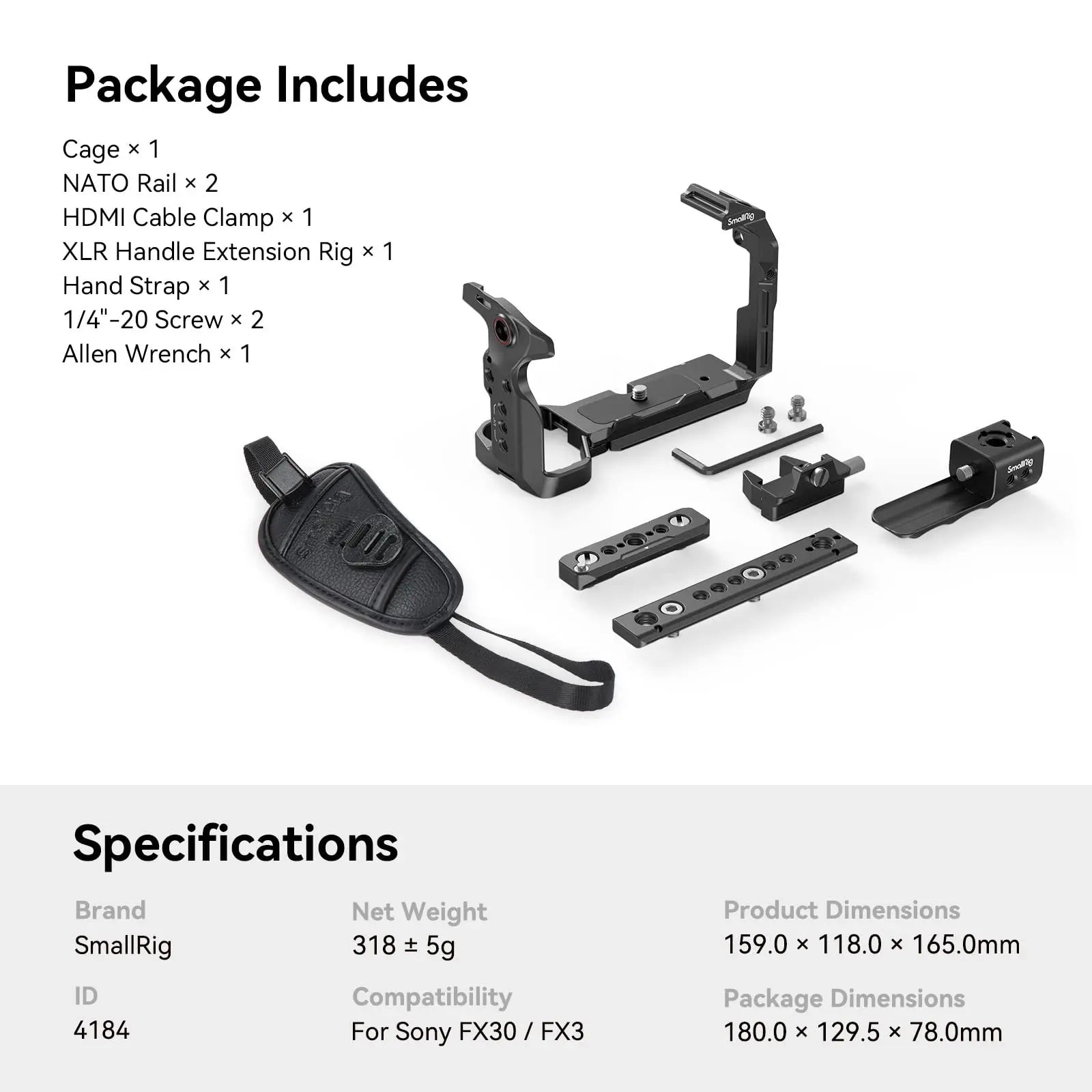 SmallRig Full Camera Cage Rig kit for Sony FX3/FX30 With Cable Clamp Cold Shoe NATO Rail Cinema Camera DIY Kit