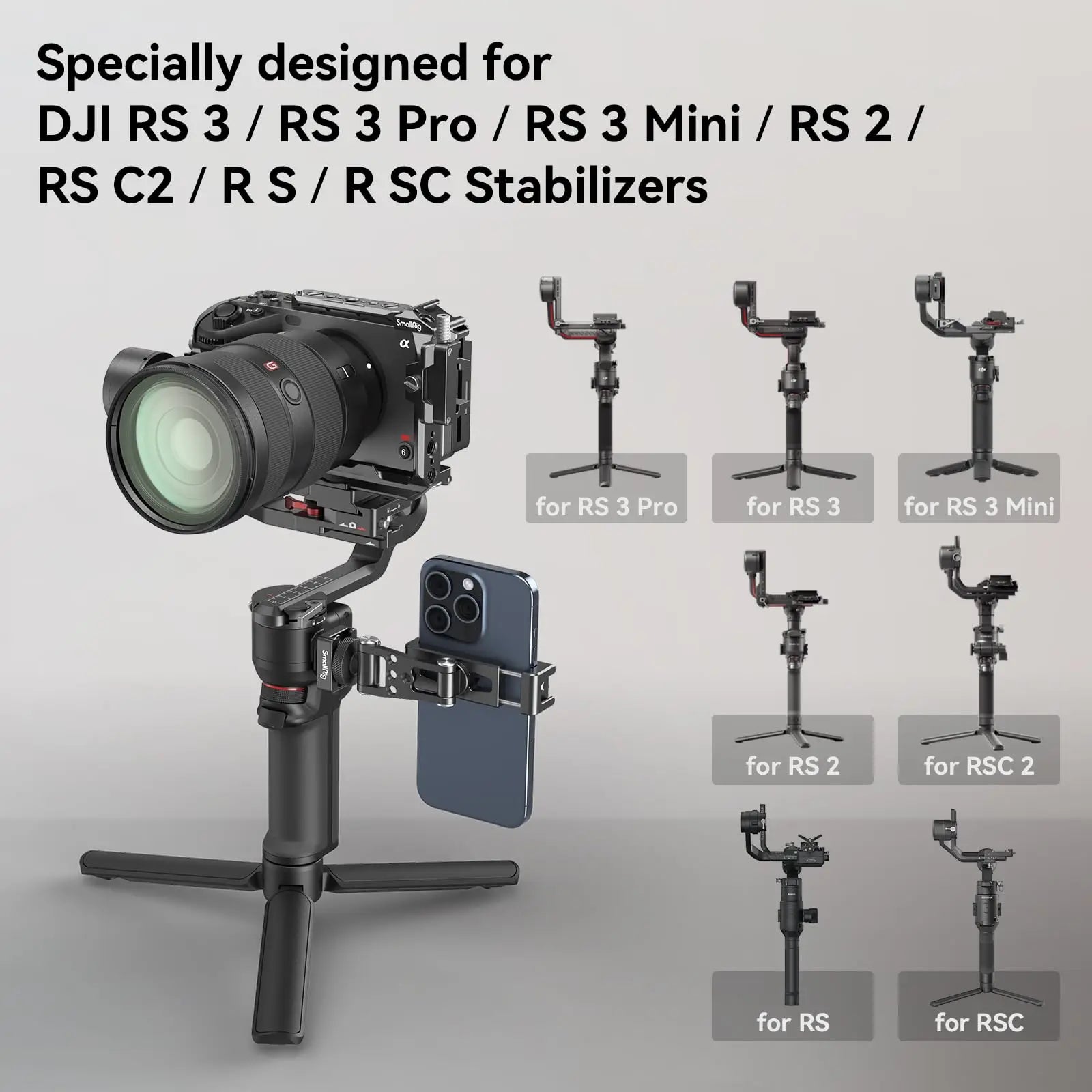 SmallRig Phone Support for DJI Stabilizers,Adjustment Phone Mount Adapter with 1/4"