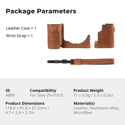 SmallRig ZV-E10 II Camera Case Leather Case Kit for Sony ZV-E10 II with Genuine Leather Wrist Strap Black and Brown Color 4777